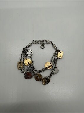 Multi-Tone Heart & Disc Charm Bracelet - Gold and Silver by Brighton